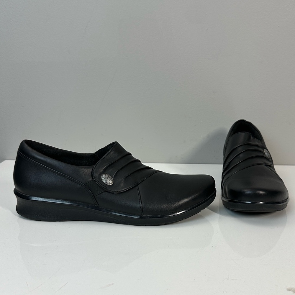 Clarks Black Leather Hope Roxanne Loafer Shoes Size 9.5